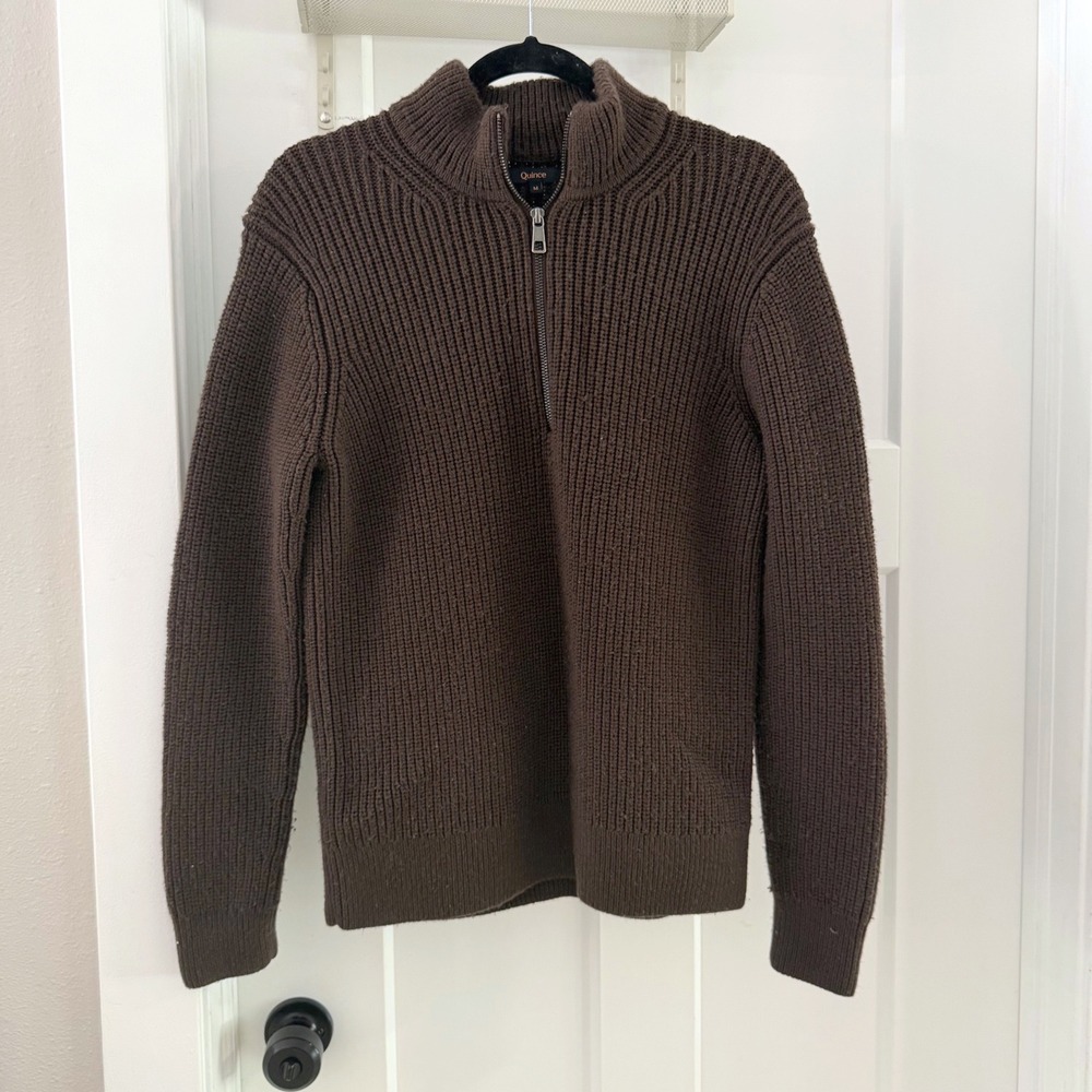 Quince Mens Australian Merino Wool Half Zip Sweater Coffee Bean Brown Size M